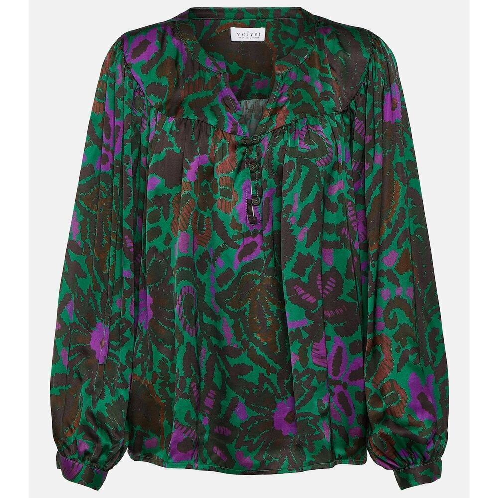 Velvet Graham Spencer Reeve Peasant Blouse Green Floral Small - Picture 10 of 16